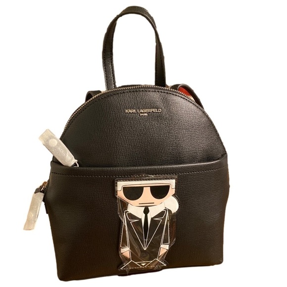 Karl Lagerfeld Paris Maybelle Black Domed Medium Backpack Character Patch NWT main image 8